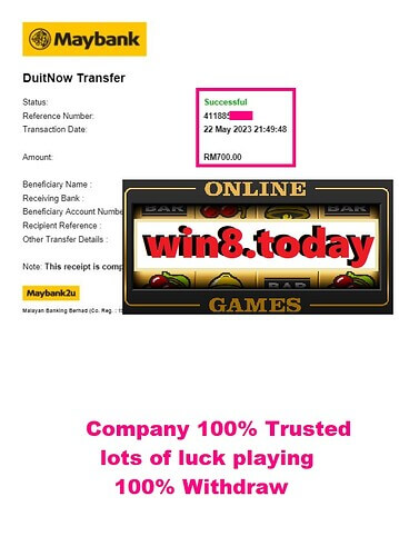 Celebrating a big win at 3WIN8 Casino with MYR700 from MYR60